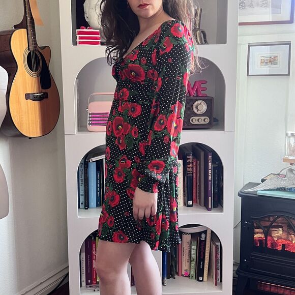 Free People Womens Morning Light Black Polka Dot Babydoll Dress Sz 0 Floral - Picture 2 of 10